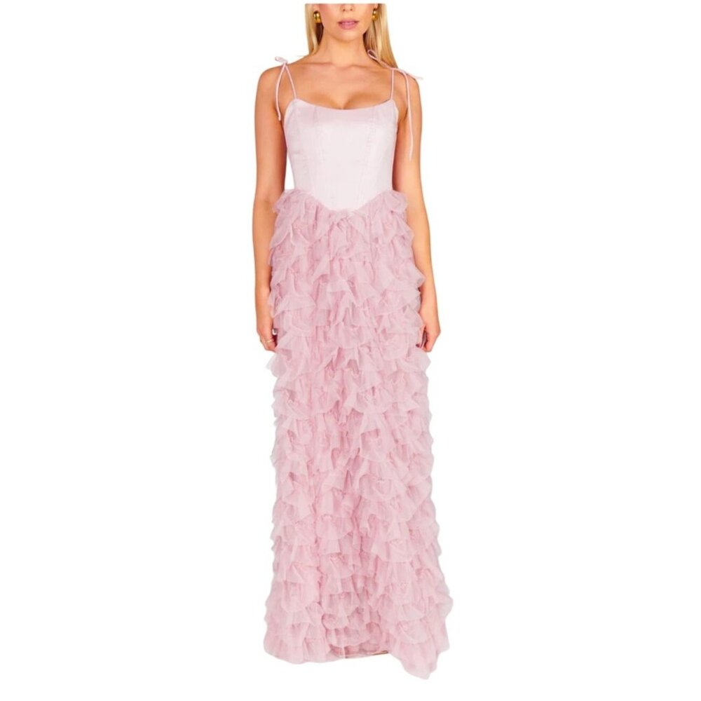 Show Me Your Mumu Francesca Maxi Dress Size‎ XXS Ruffle Tulle Pink Wedding Guest